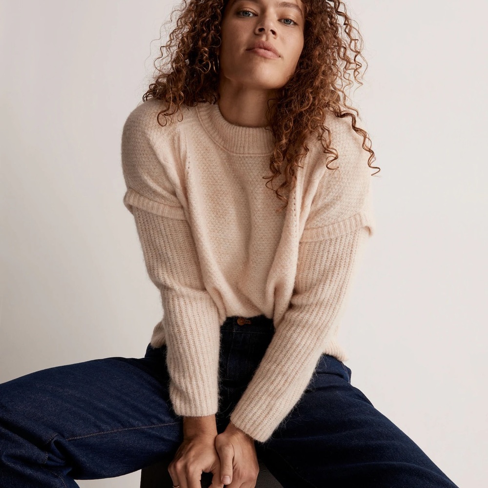 Madewell Cable Havener Pullover in Heather Powder Alpaca Wool Blend NWT Small - Picture 3 of 12